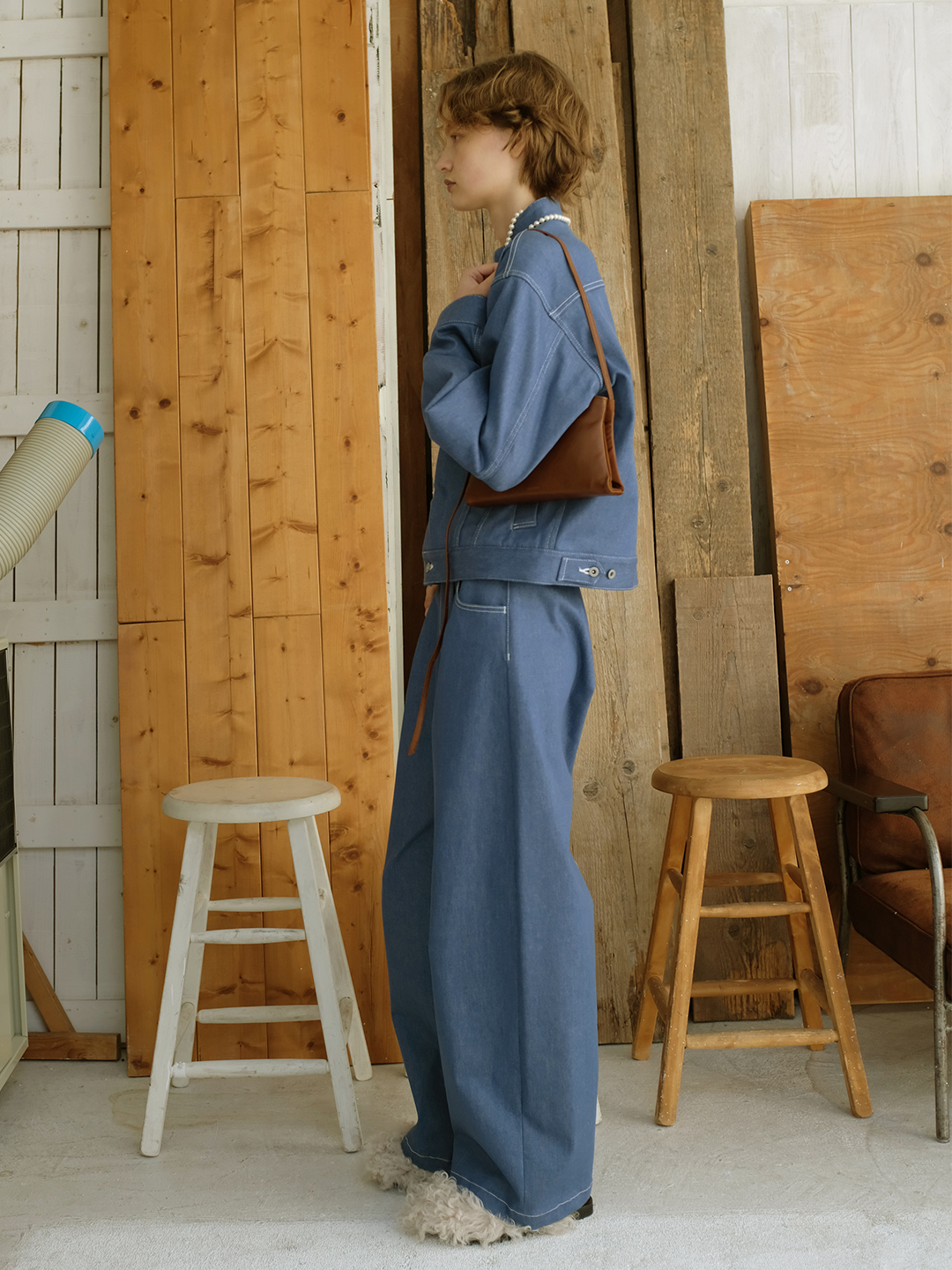 Denim Tucked Trousers 詳細画像 Blue 3