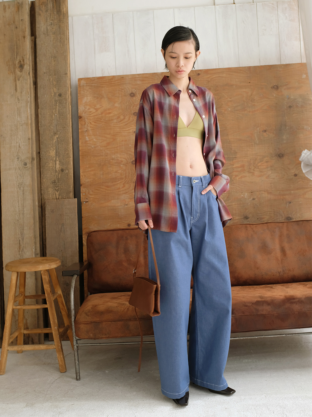 Denim Tucked Trousers 詳細画像 Blue 5