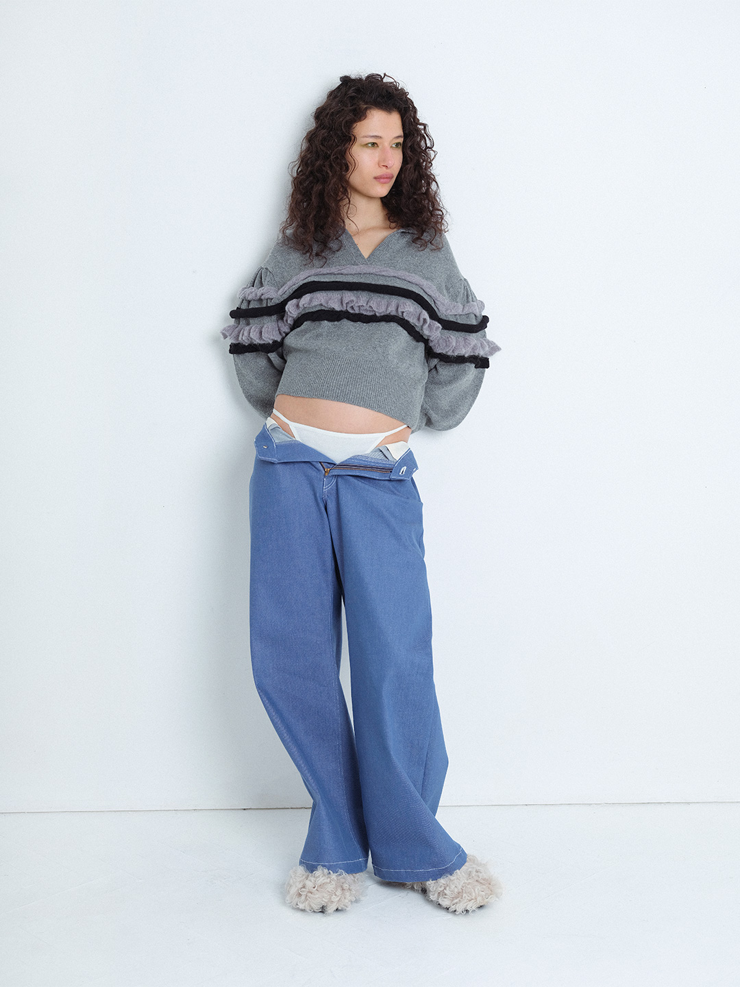 Denim Tucked Trousers 詳細画像 Blue 6