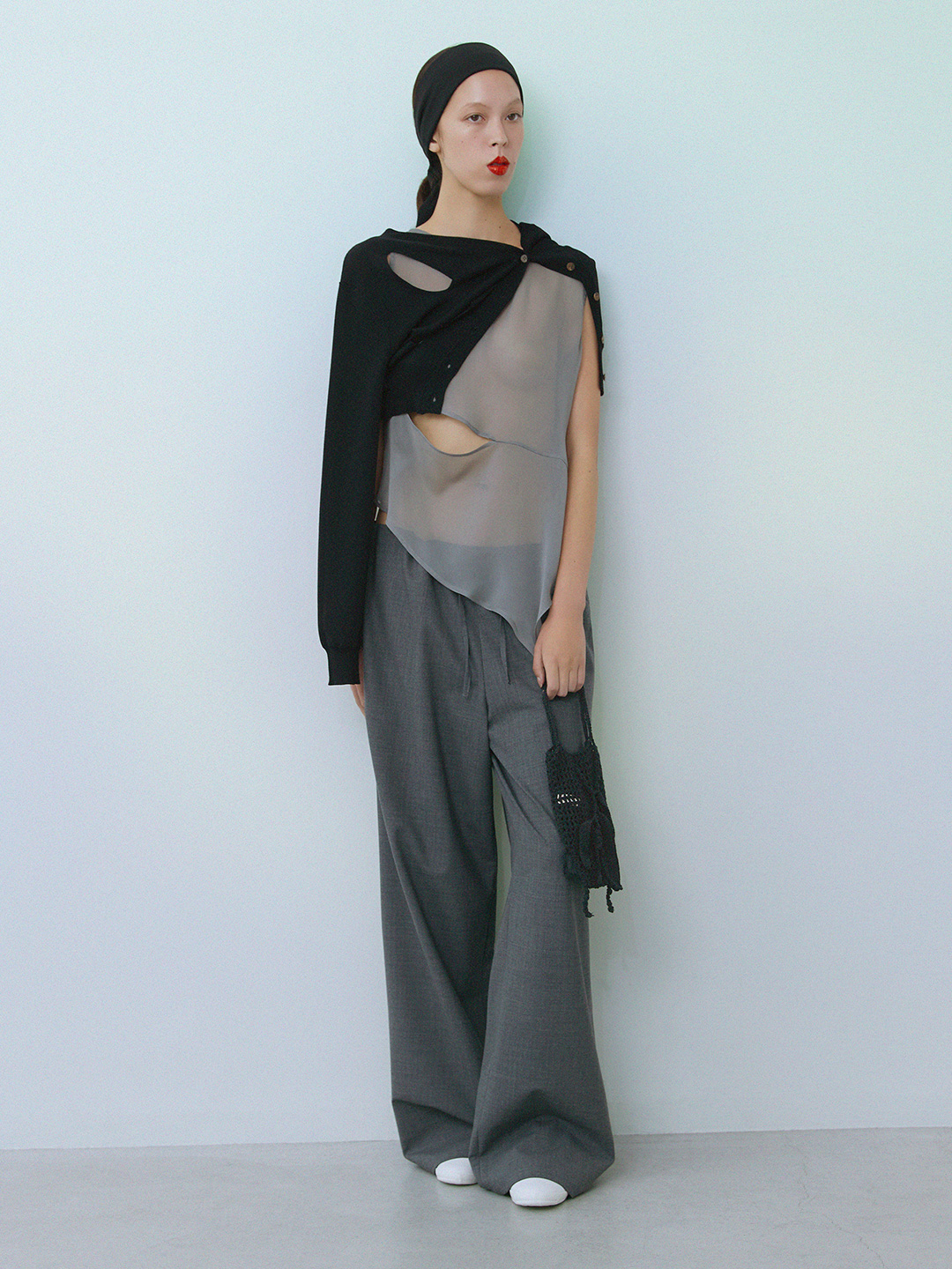 Ribbon Tie Dry-touch Cardigan 詳細画像 Black 1