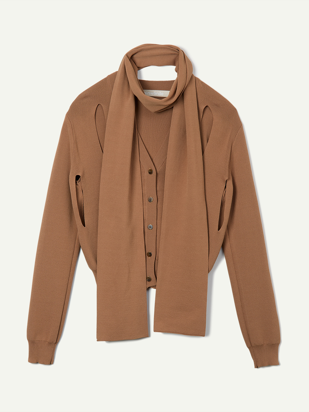 Ribbon Tie Dry-touch Cardigan 詳細画像 Brown 4