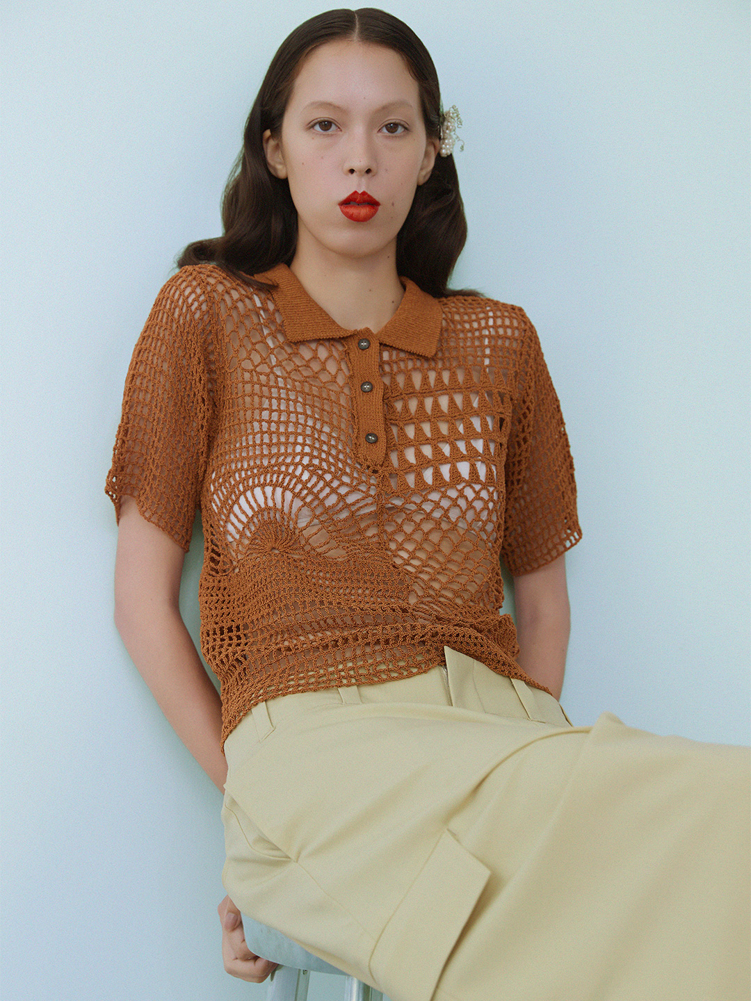 Landscape Crochet Polo 詳細画像 Orange 1