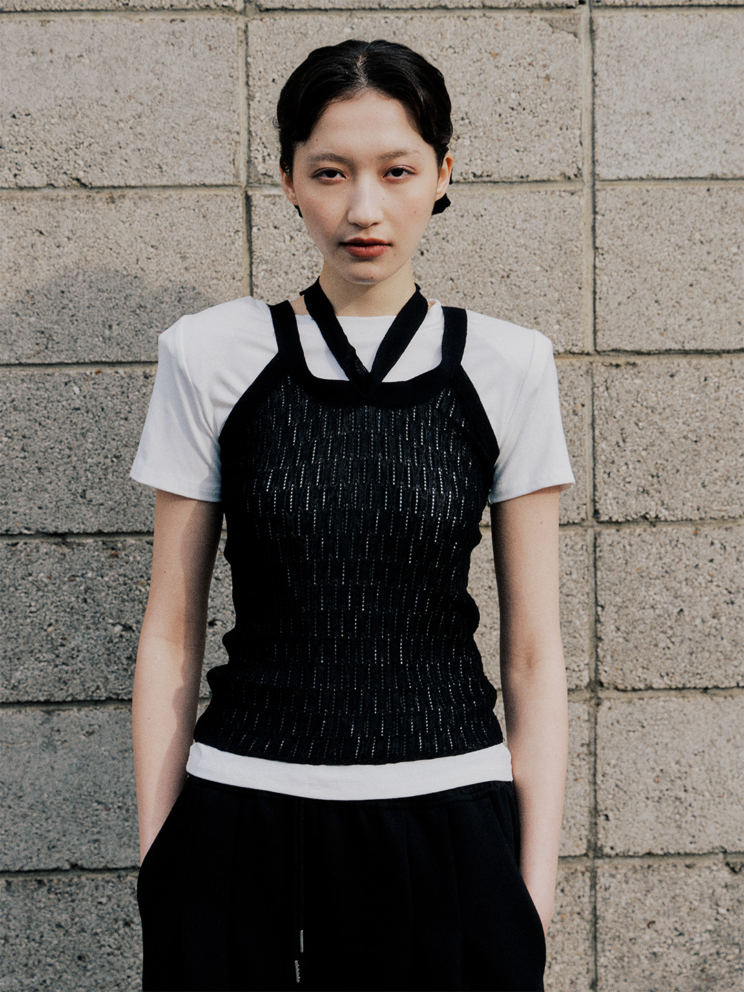 Mixture Rib Knitted Tank 詳細画像 Black 2