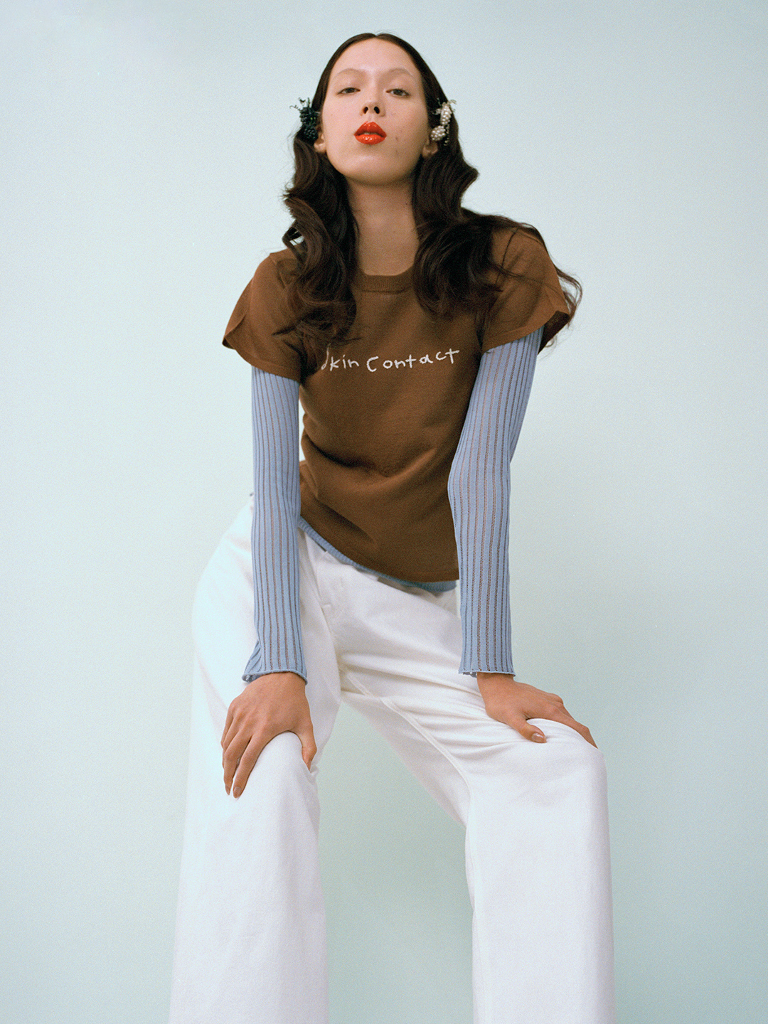 Skin Contact Knitted Tee 詳細画像 Brown 2