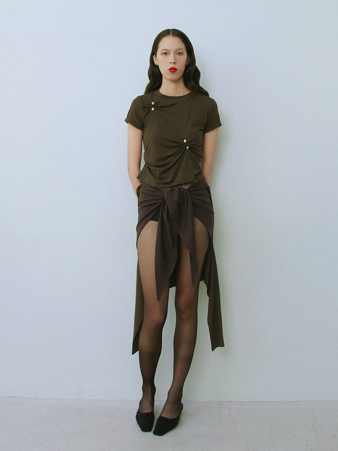 Scarf Long T-Shirt 詳細画像 Brown 2