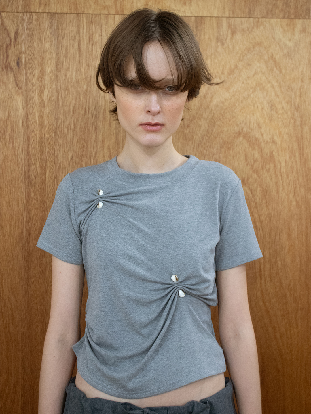 Stone Pinched Lyocel Tee 詳細画像 Gray 1