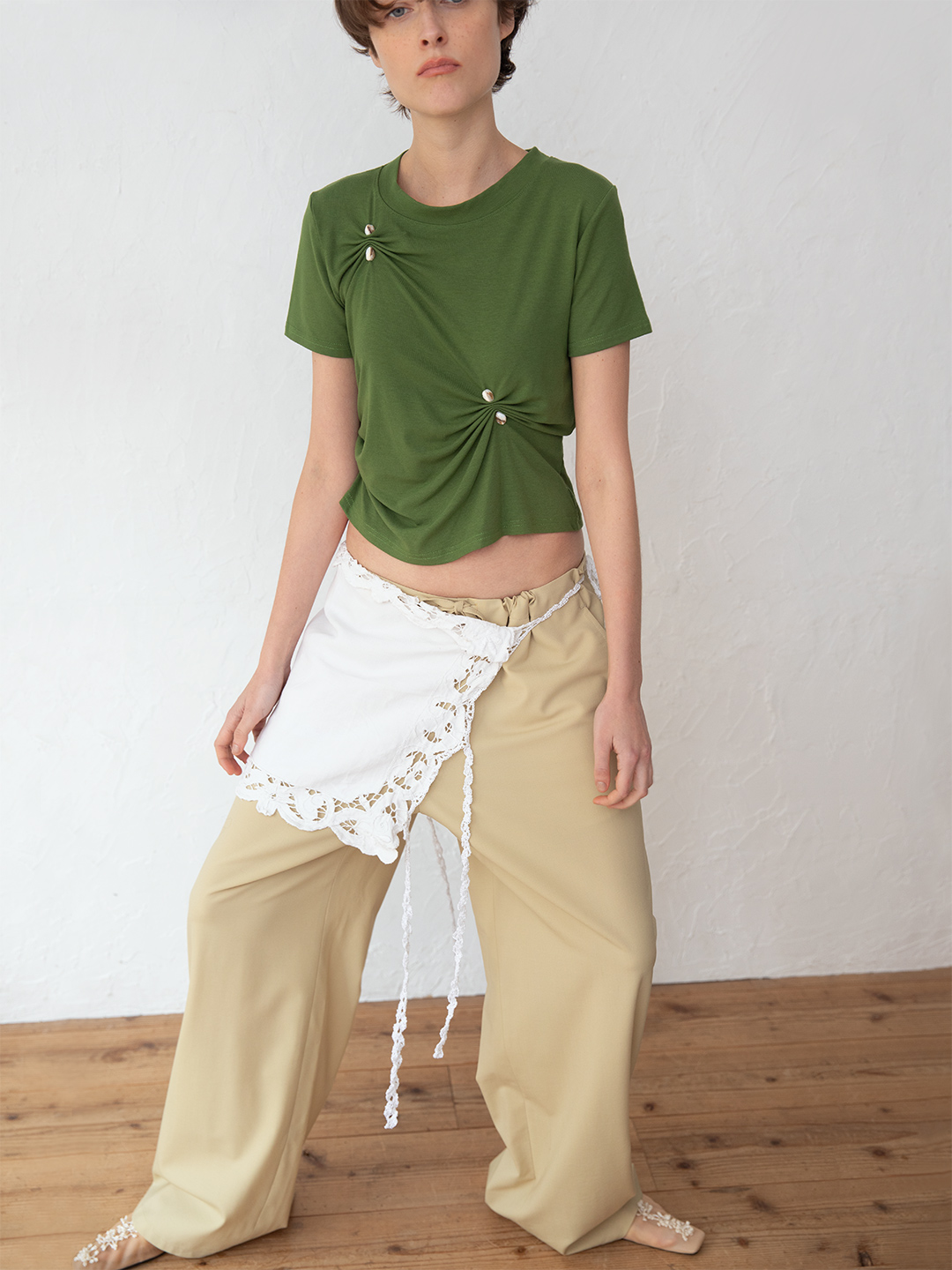 Stone Pinched Lyocel Tee 詳細画像 Green 2