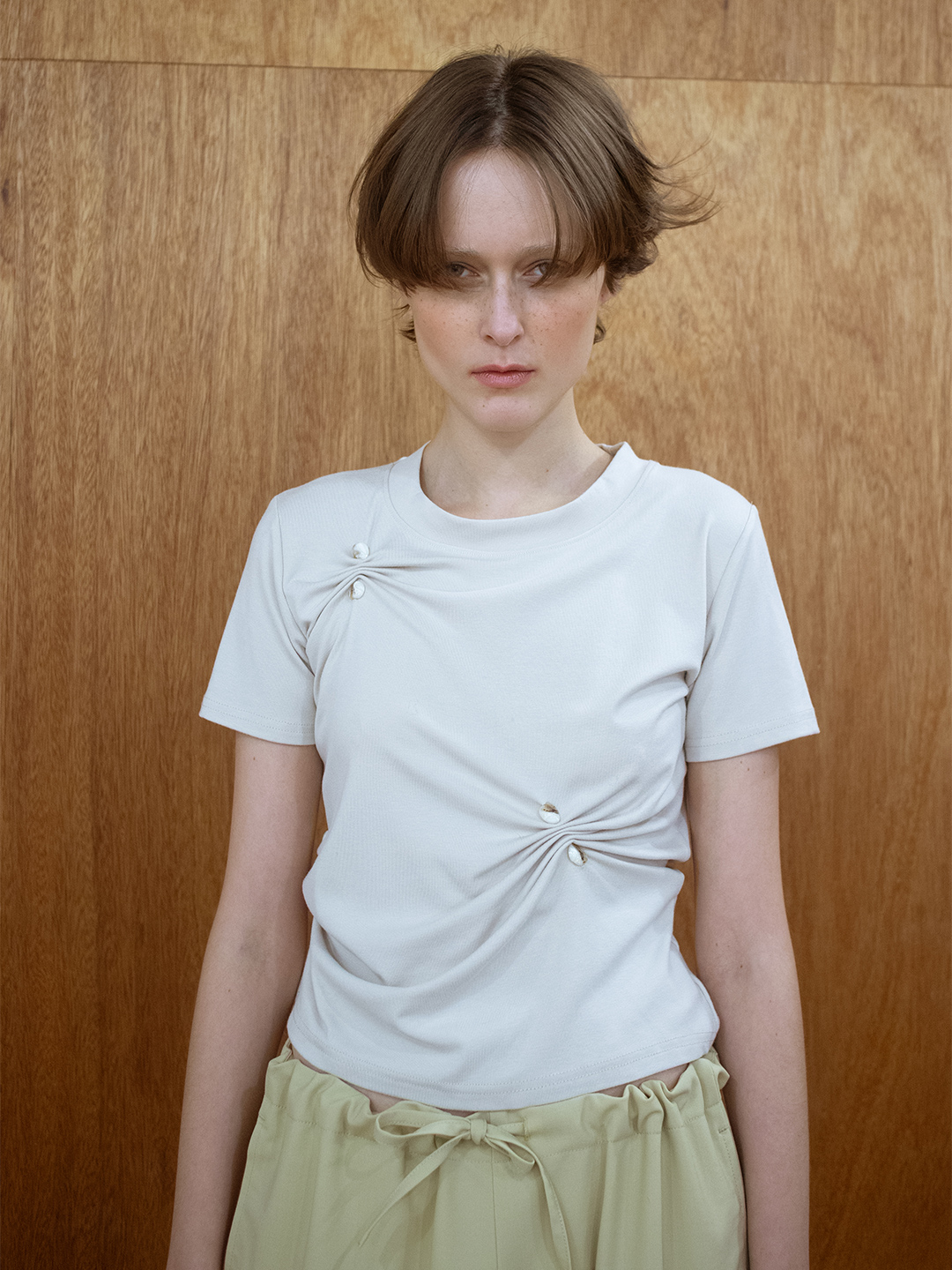 Stone Pinched Lyocel Tee 詳細画像 Beige 3