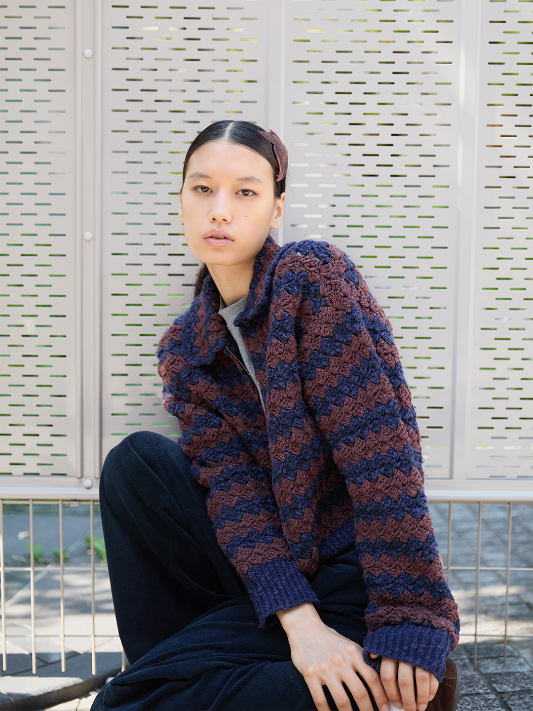 Crochet Border Knit Blouson 詳細画像 Navy 1