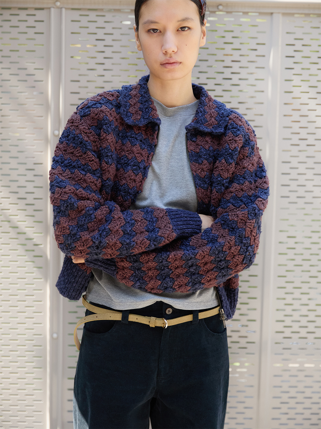 Crochet Border Knit Blouson 詳細画像 Navy 2