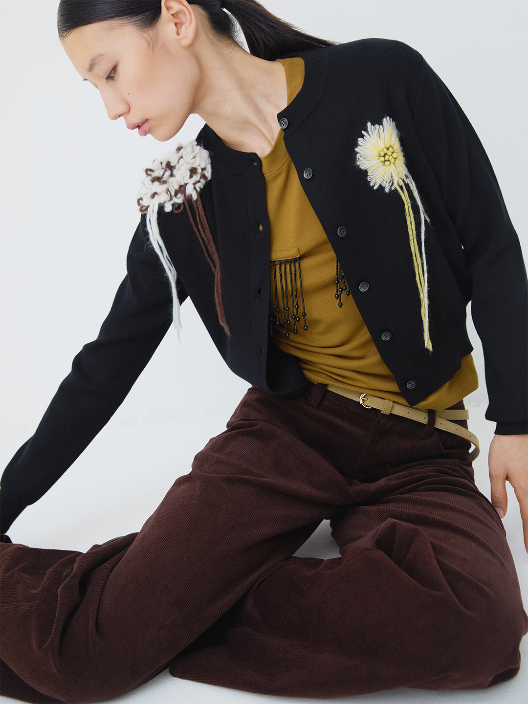 Beads Fringe T-shirt 詳細画像 Mustard 1