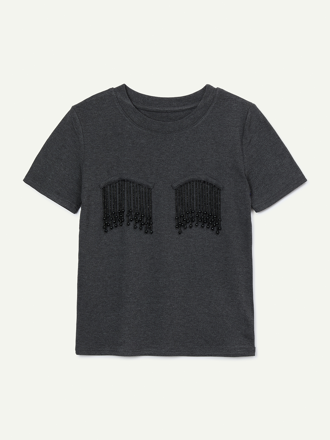 Beads Fringe T-shirt 詳細画像 Gray 1