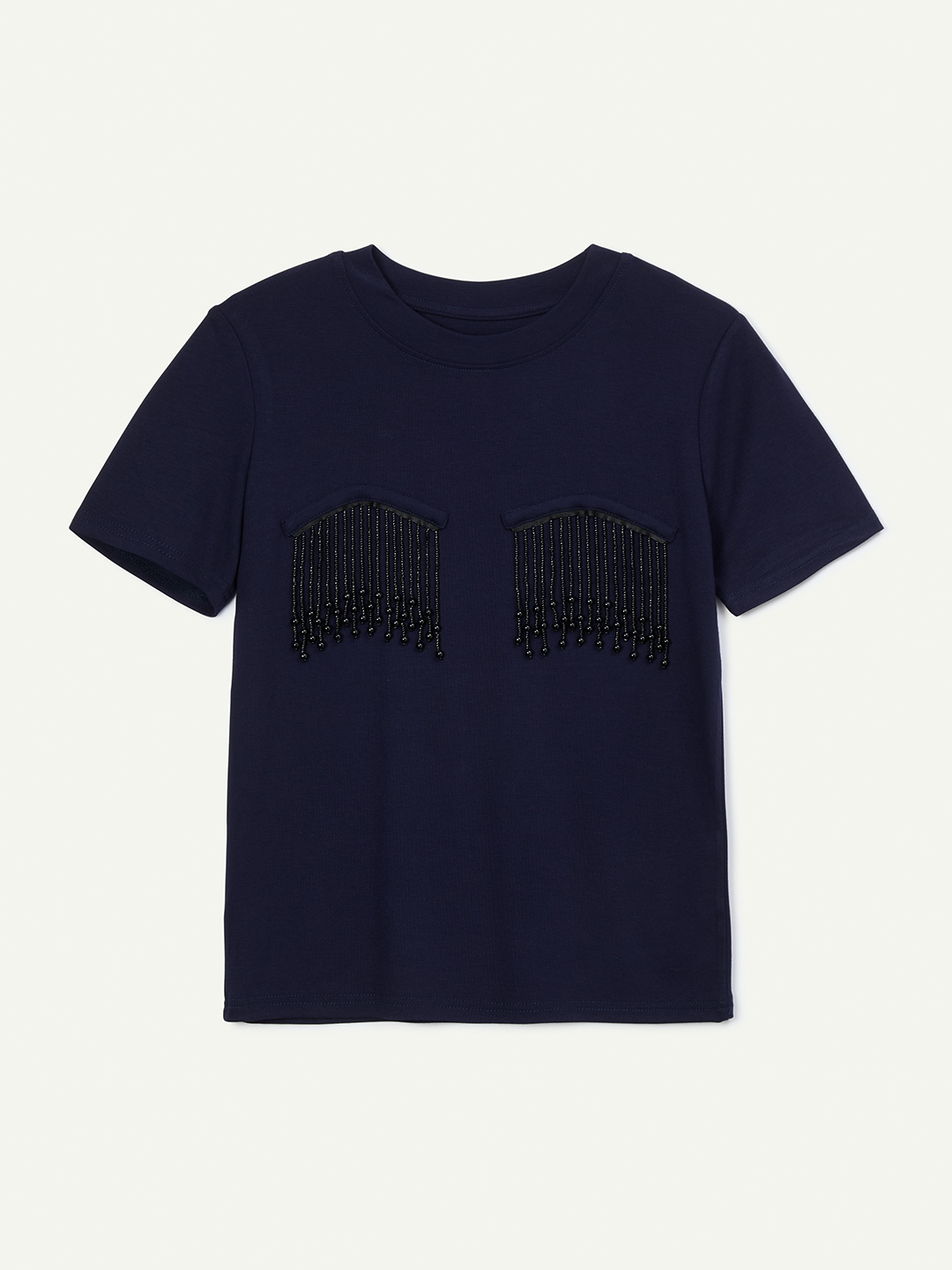 Beads Fringe T-shirt 詳細画像 Navy 1