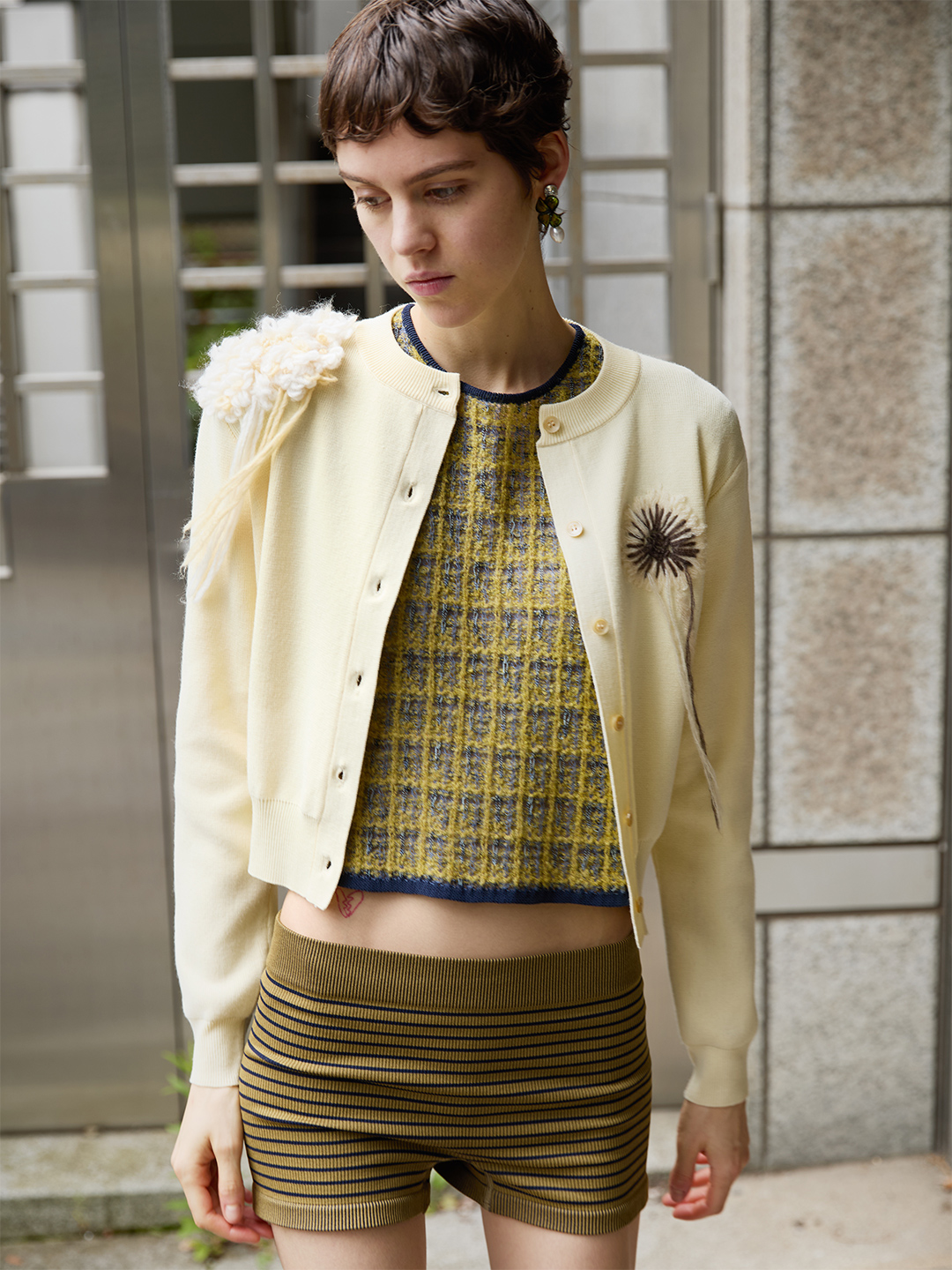 Check Jacquard Tshirt 詳細画像 Yellow 2