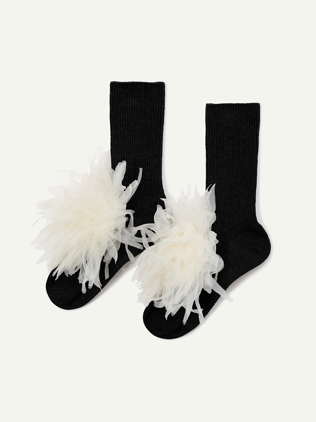 Pom pom Flower Wool Socks 詳細画像 Black 2