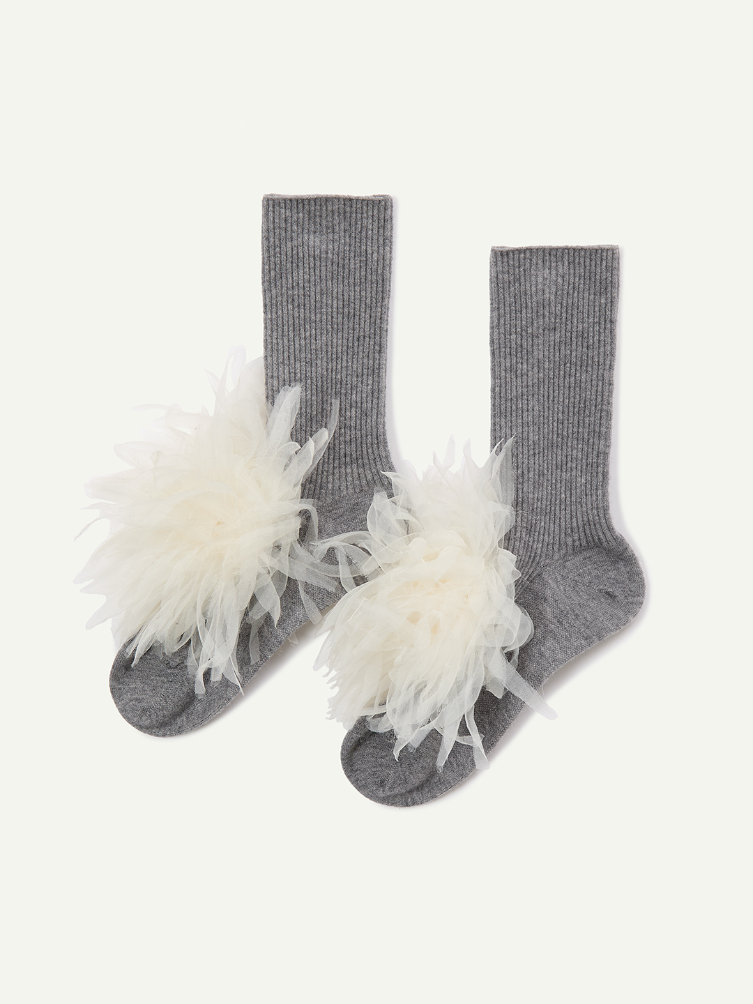 Pom pom Flower Wool Socks 詳細画像 Gray 1