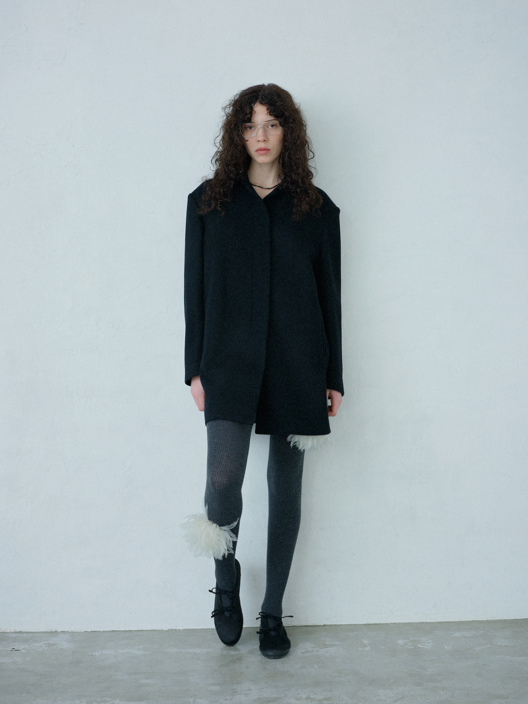 Pom pom Flower Wool Tights 詳細画像 Gray 4